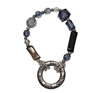 Live Love Laugh Inspirational Glass Bead Bracelet Silver Tone Message Charm